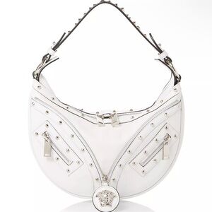 NWT Stunning Versace Large Repeat Studded Leather Hobo Bag